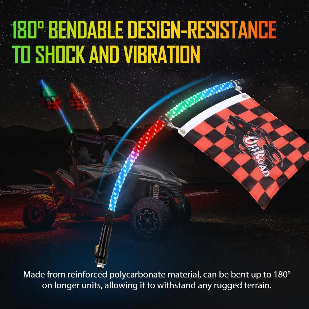 3FT/4FT RGB LED Whip Light Rotating Color Changing Flag Pole with Bluetooth Controlled