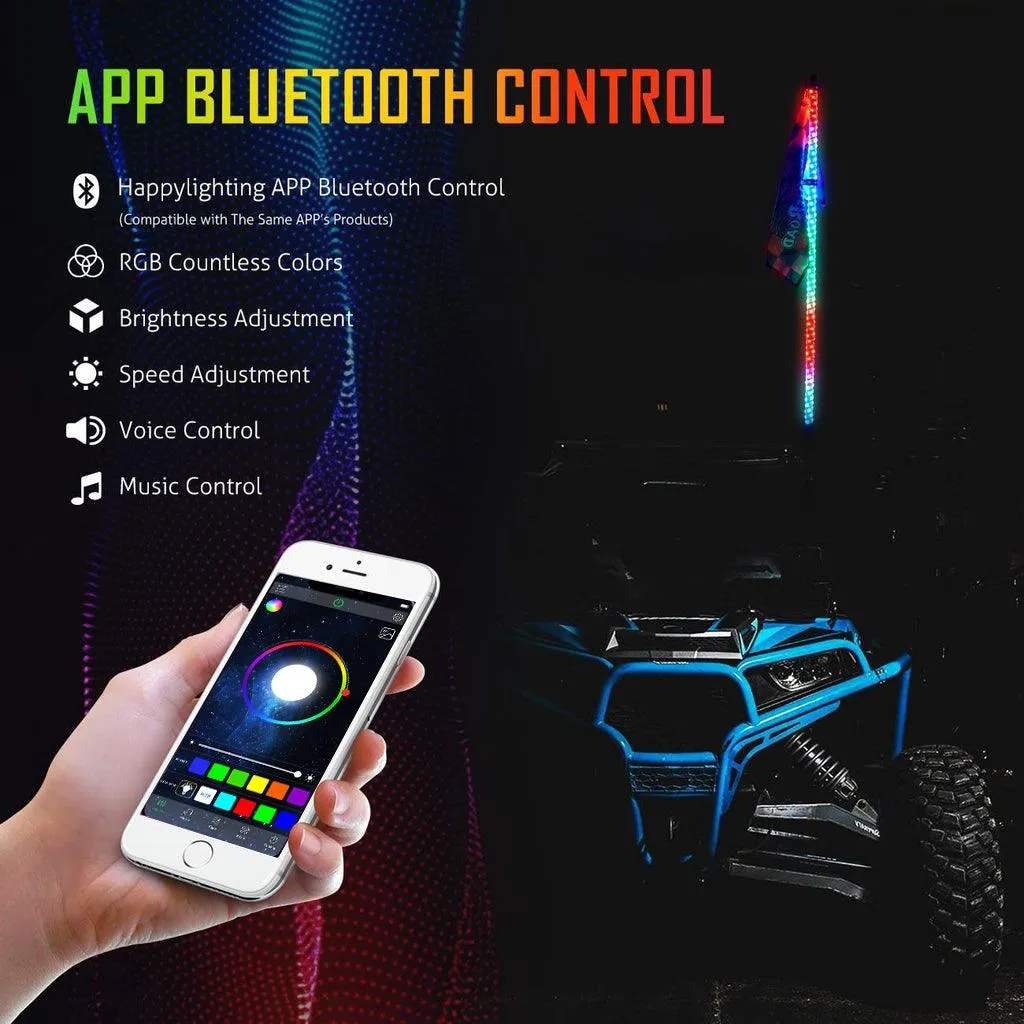 3FT/4FT RGB LED Whip Light Rotating Color Changing Flag Pole with Bluetooth Controlled