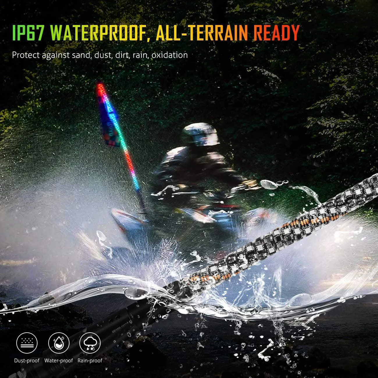 3FT/4FT RGB LED Whip Light Rotating Color Changing Flag Pole with Bluetooth Controlled