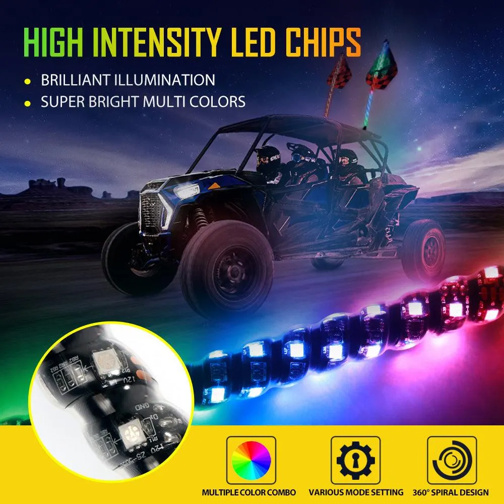 3FT/4FT RGB LED Whip Light Rotating Color Changing Flag Pole with Bluetooth Controlled