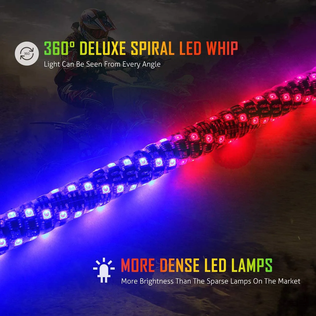 3FT/4FT RGB LED Whip Light Rotating Color Changing Flag Pole with Bluetooth Controlled