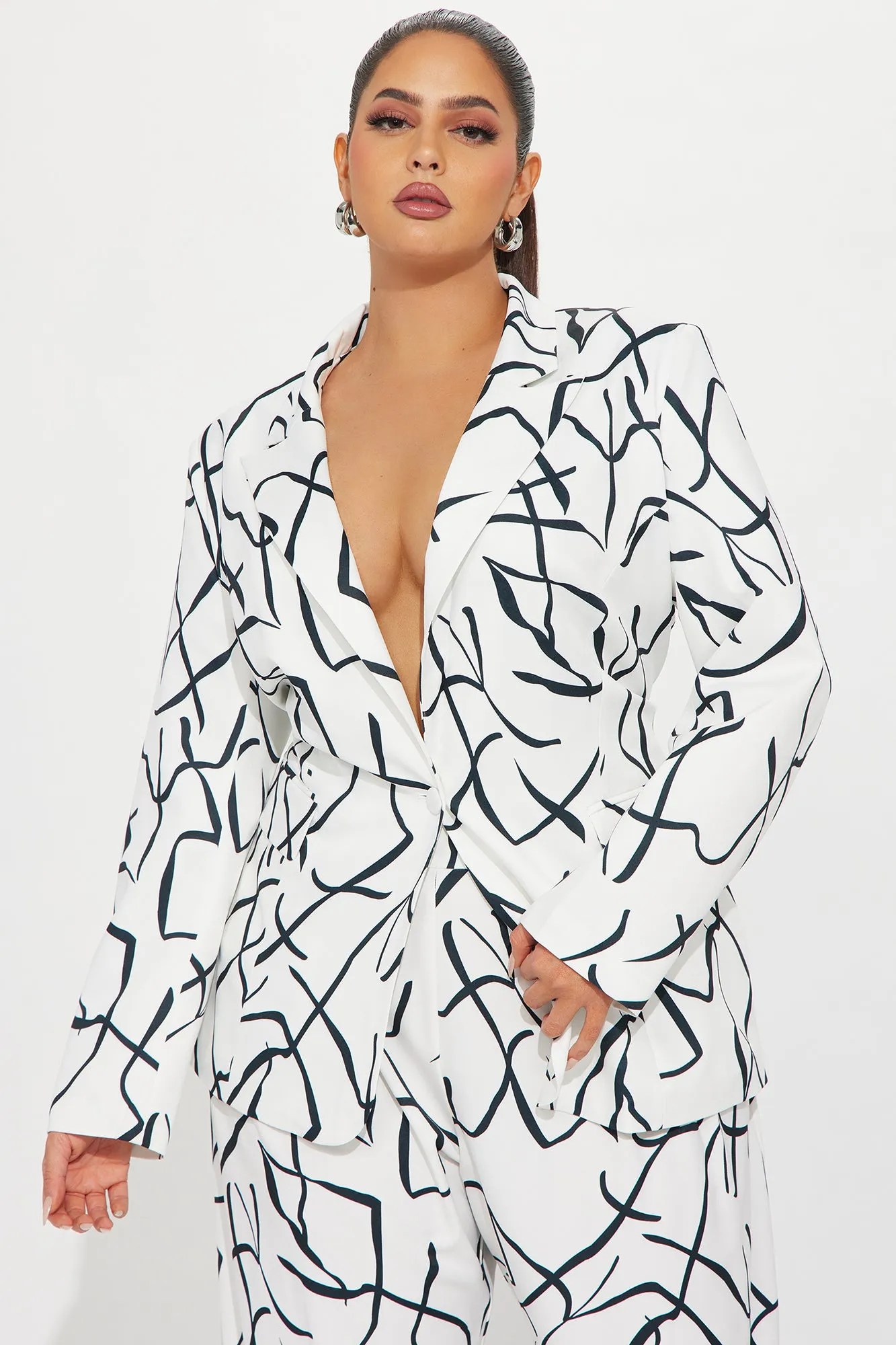 All The Talk Satin Pant Set - White/combo