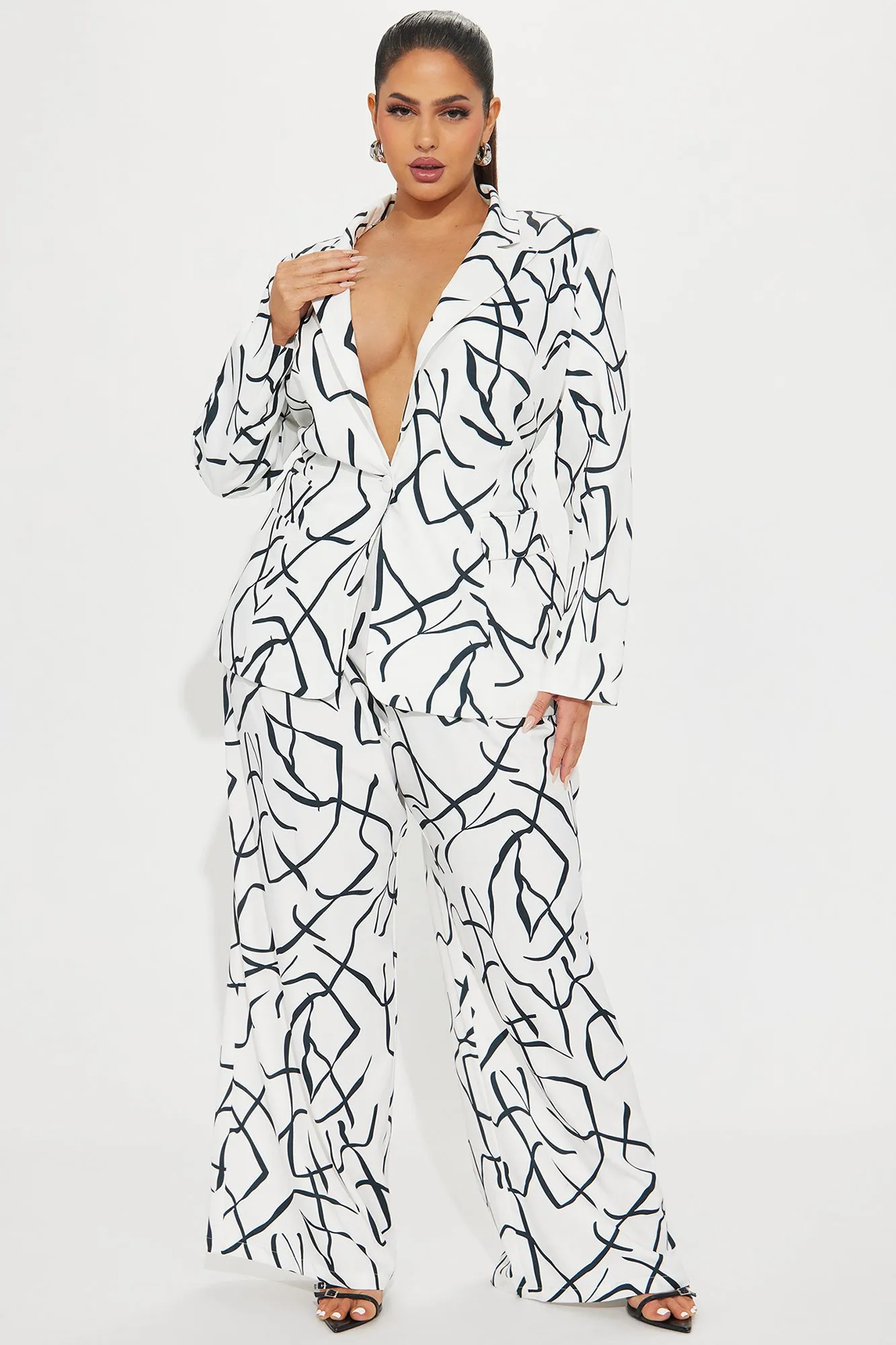 All The Talk Satin Pant Set - White/combo