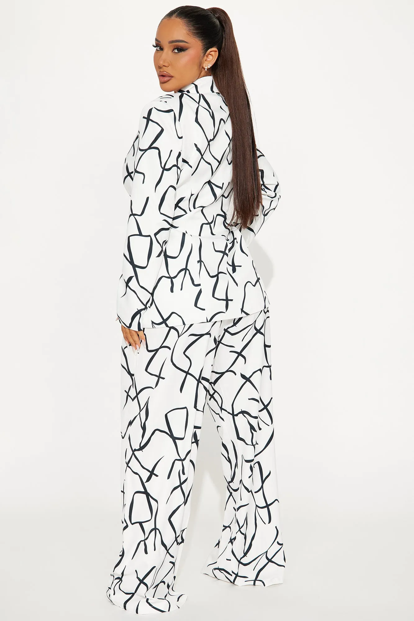 All The Talk Satin Pant Set - White/combo