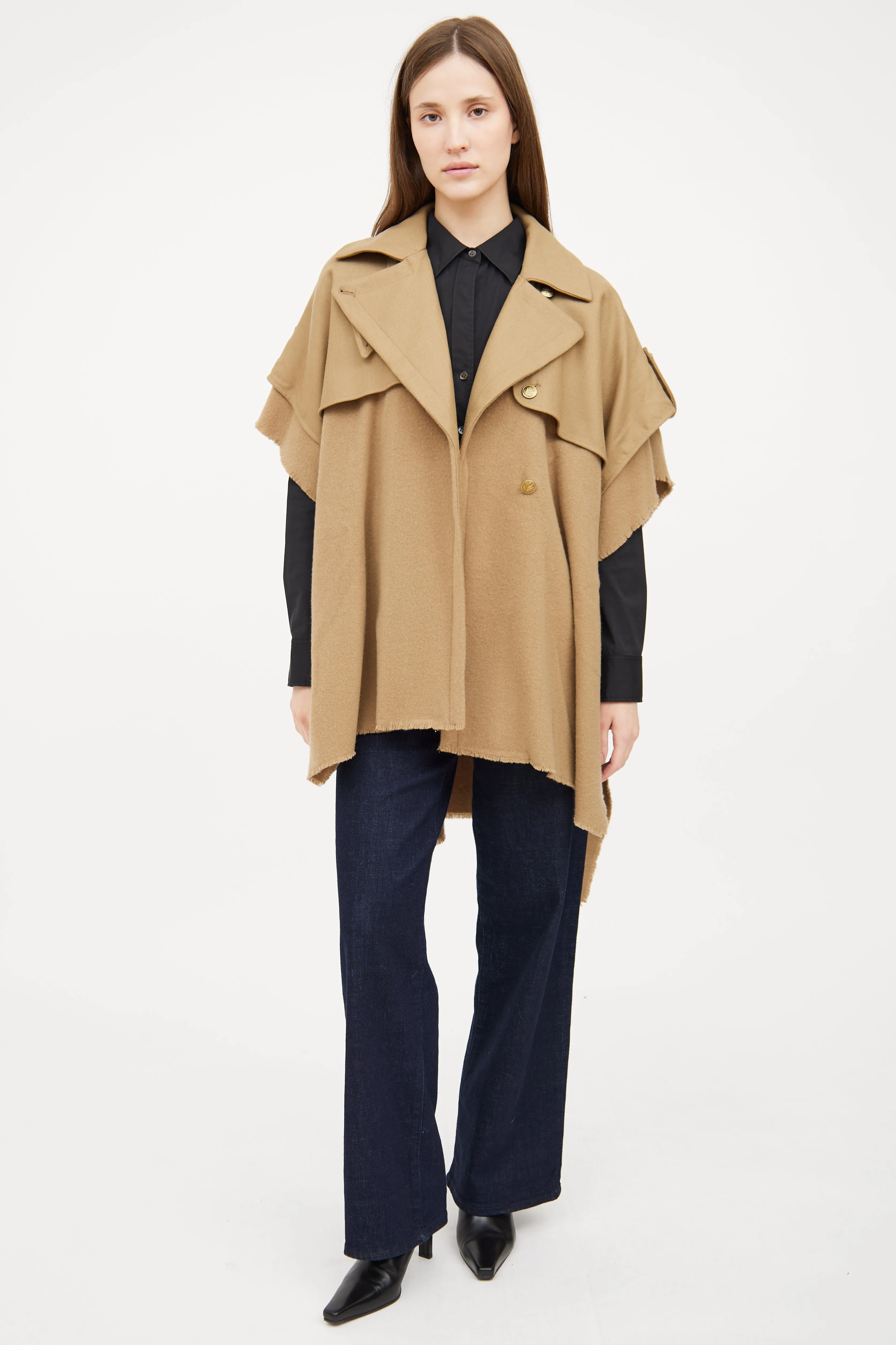 Beige Wool Trench Poncho