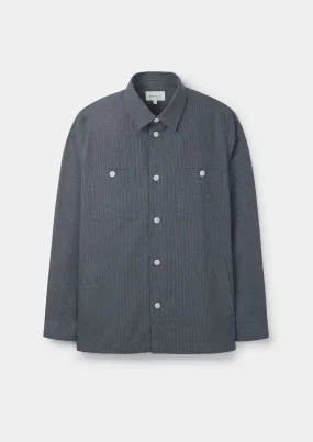 Blue Houndstooth Brushed Cotton Overshirt