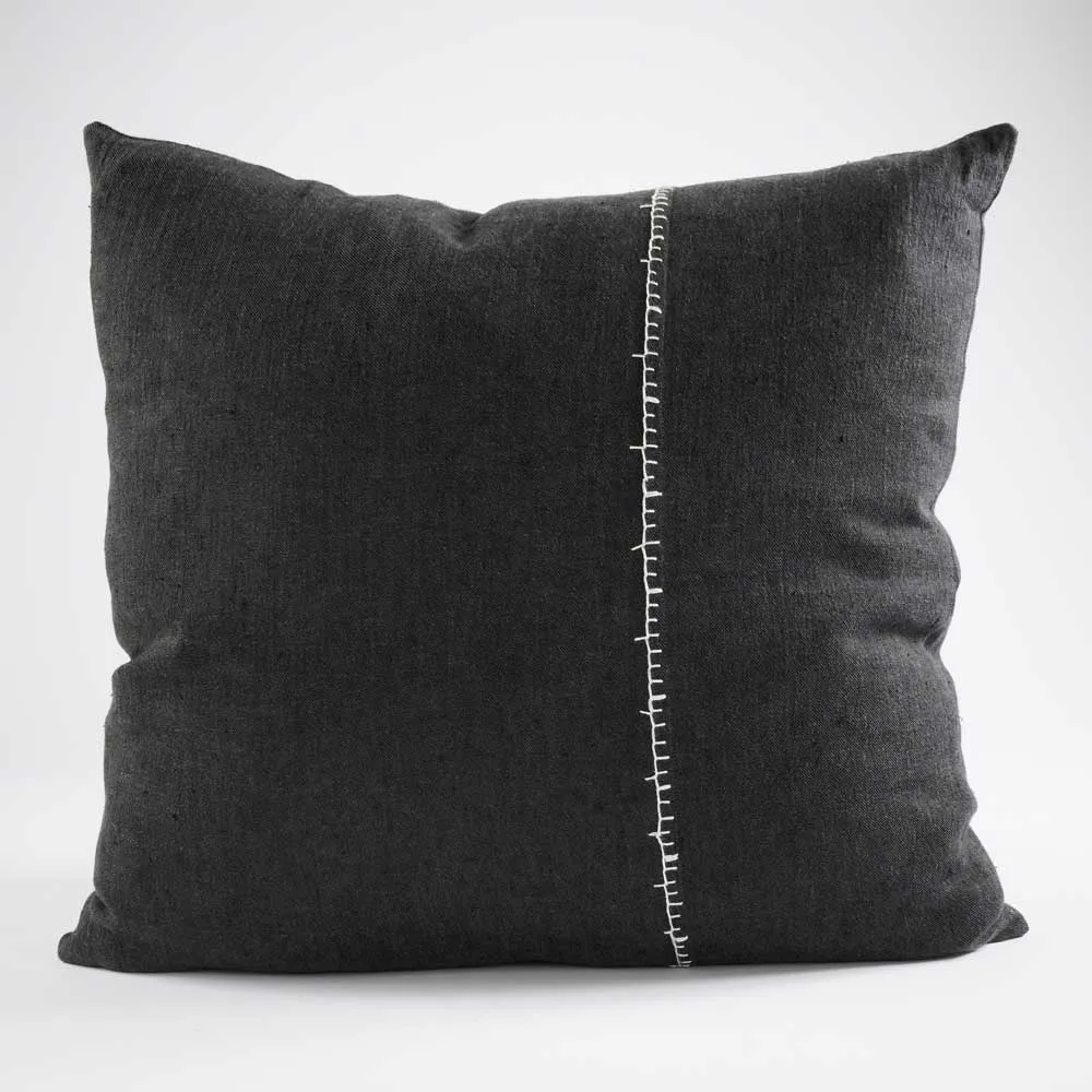 Ella Linen Cushion - Black/Off White