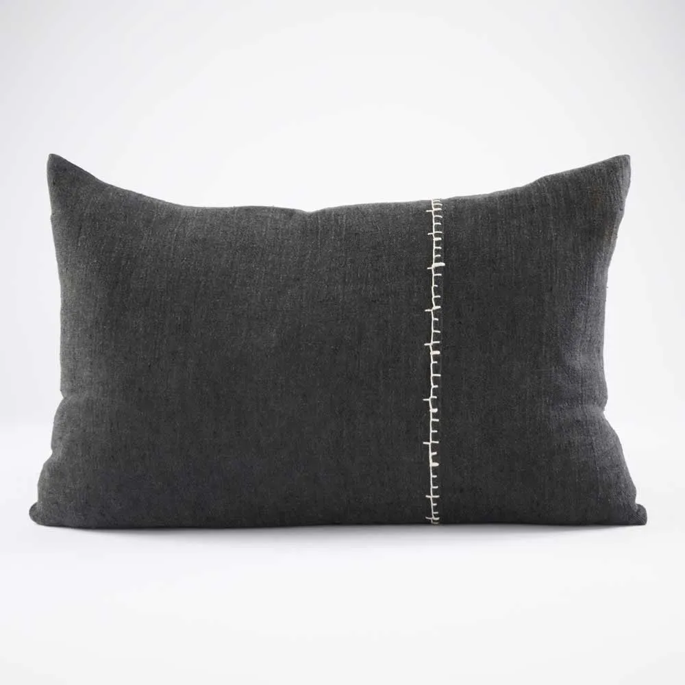 Ella Linen Cushion - Black/Off White