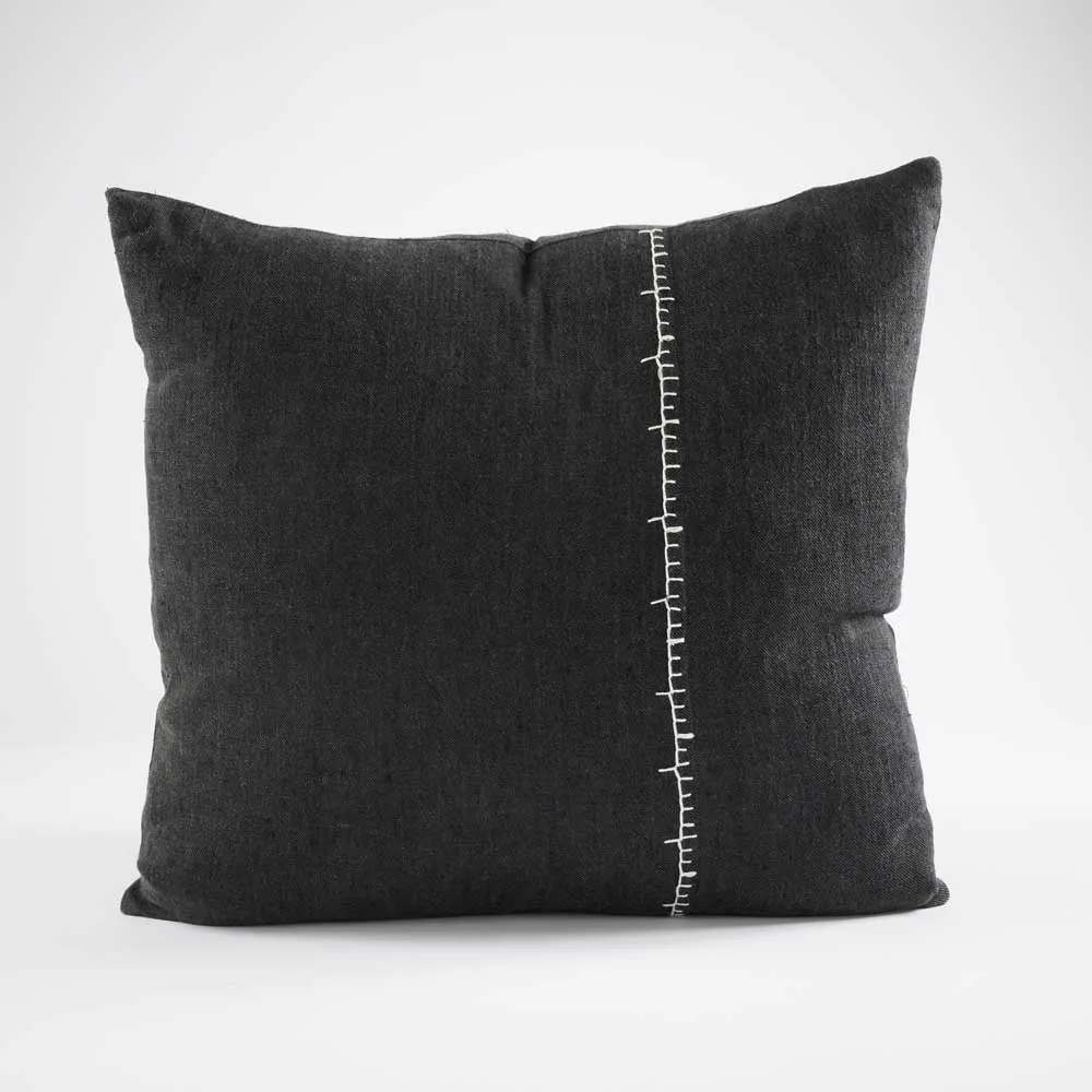 Ella Linen Cushion - Black/Off White