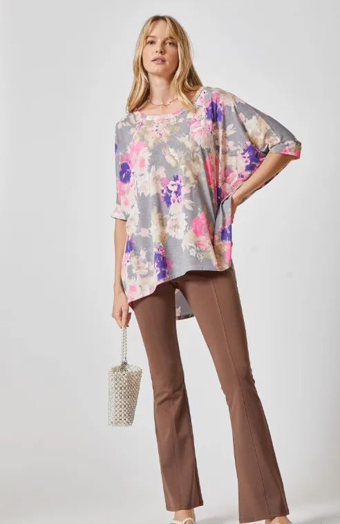 Feeling Free Tunic Top - Grey Pink