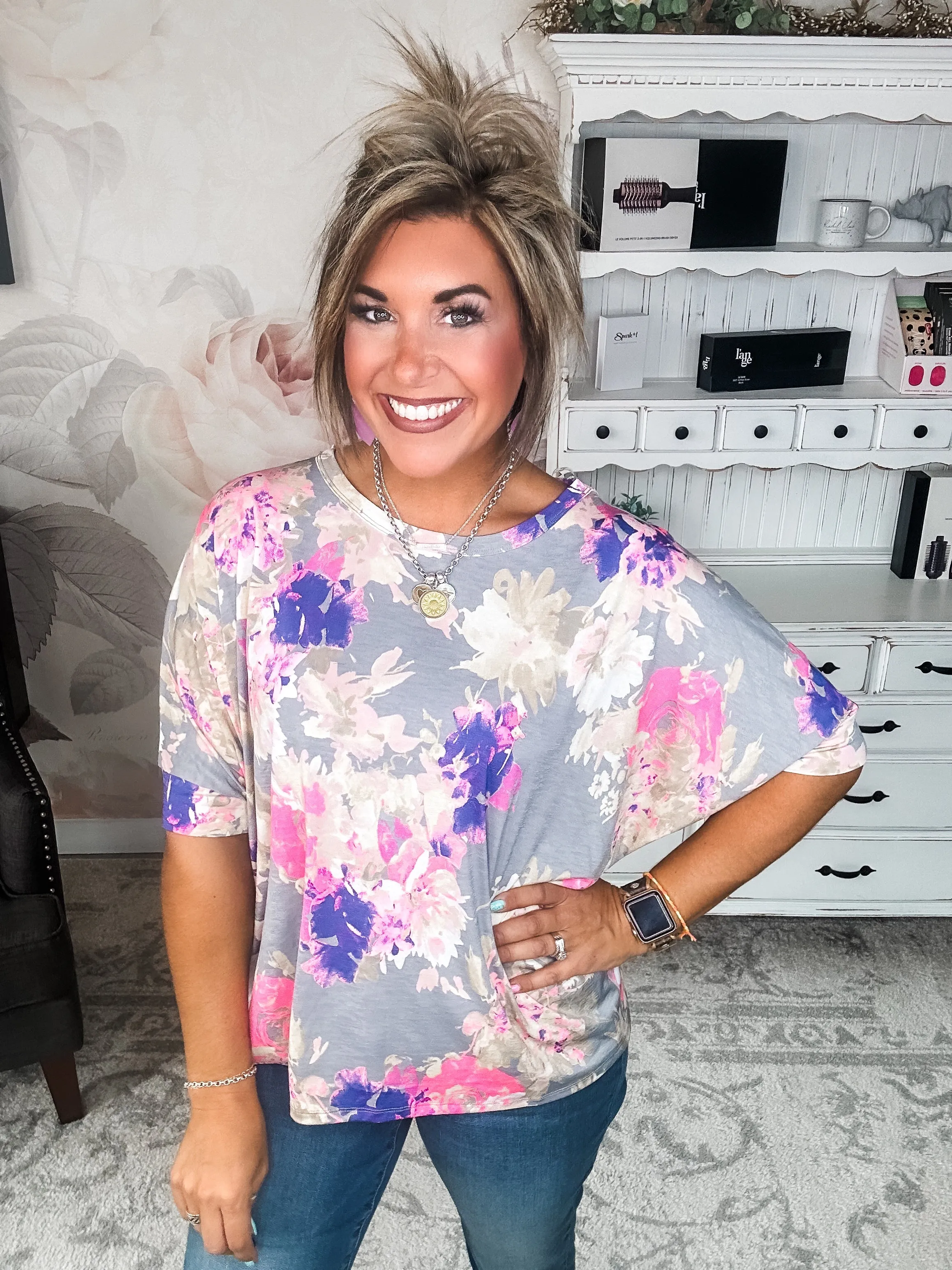 Feeling Free Tunic Top - Grey Pink