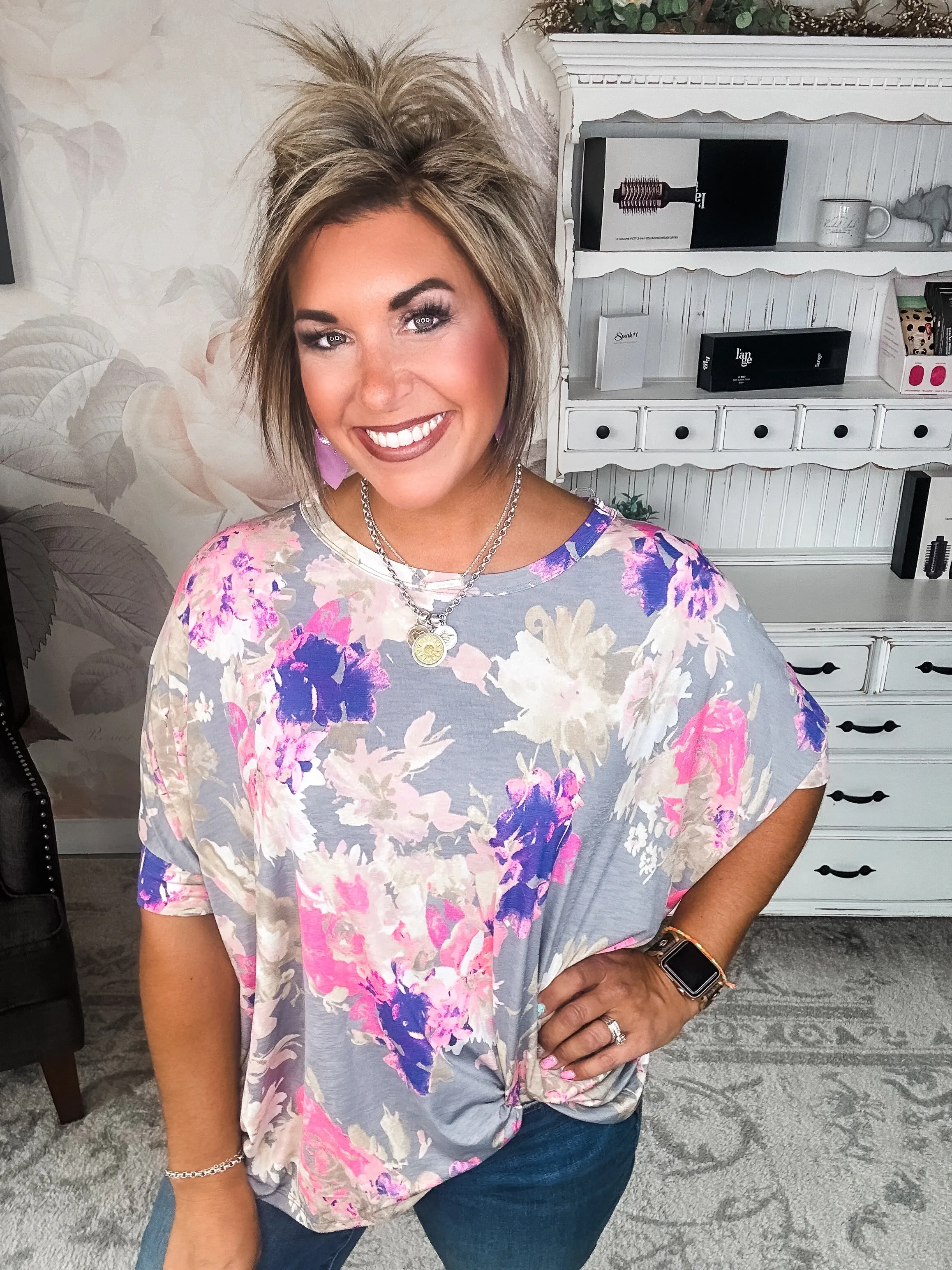 Feeling Free Tunic Top - Grey Pink