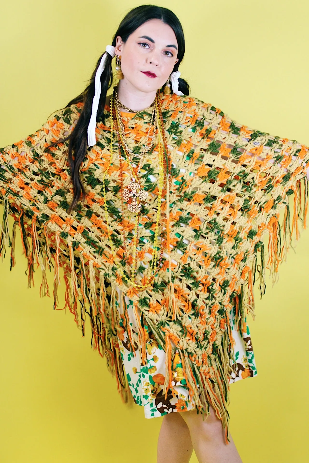 Fringe Trim Knit Poncho