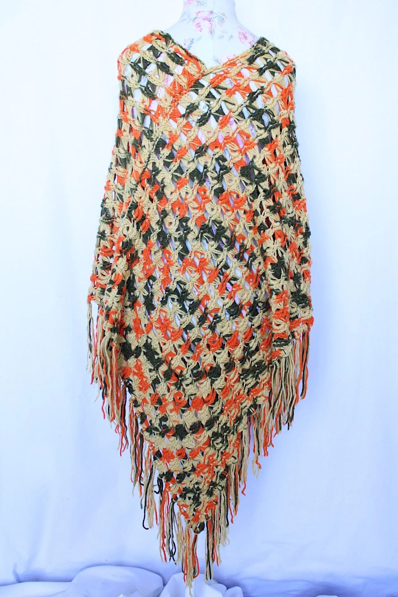 Fringe Trim Knit Poncho