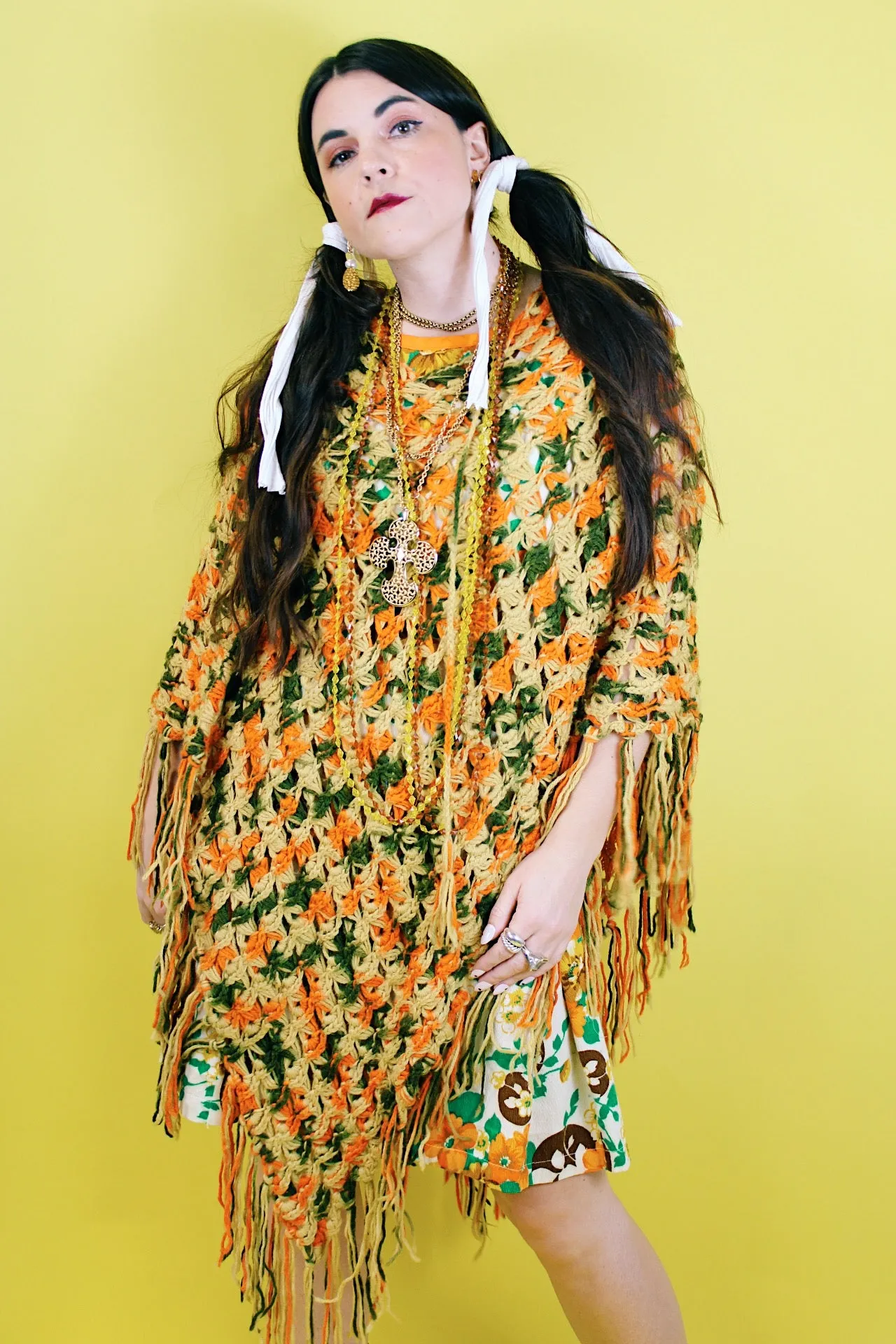 Fringe Trim Knit Poncho