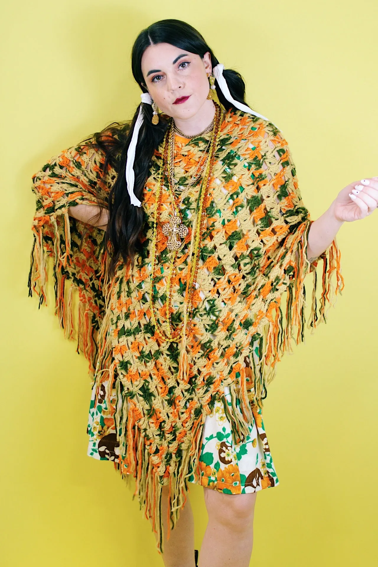 Fringe Trim Knit Poncho