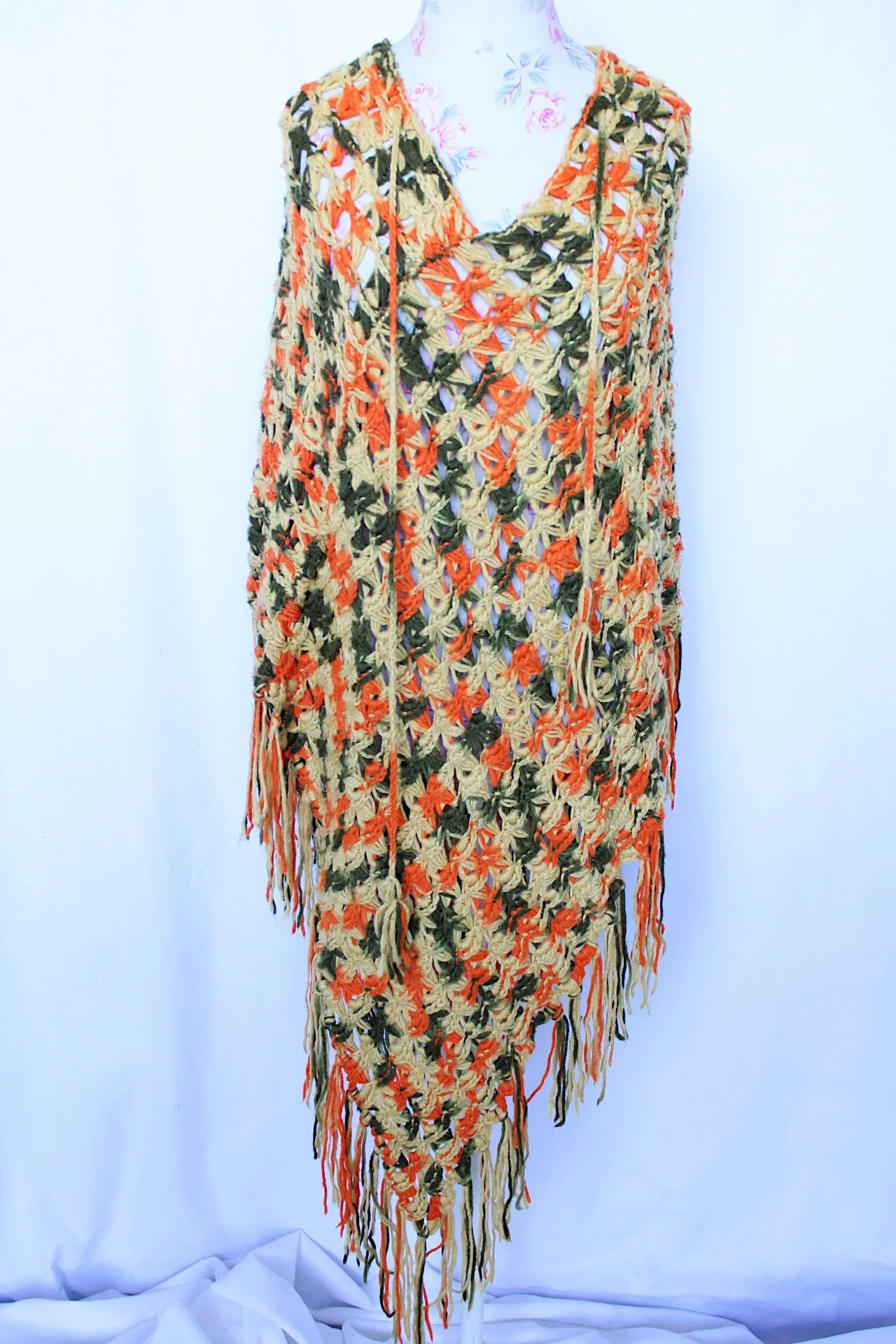 Fringe Trim Knit Poncho