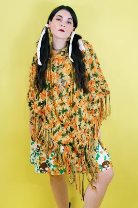 Fringe Trim Knit Poncho