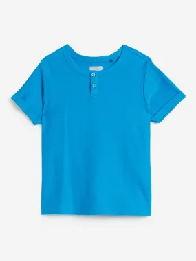 HOP Kids Blue Self-Textured Cotton T-Shirt