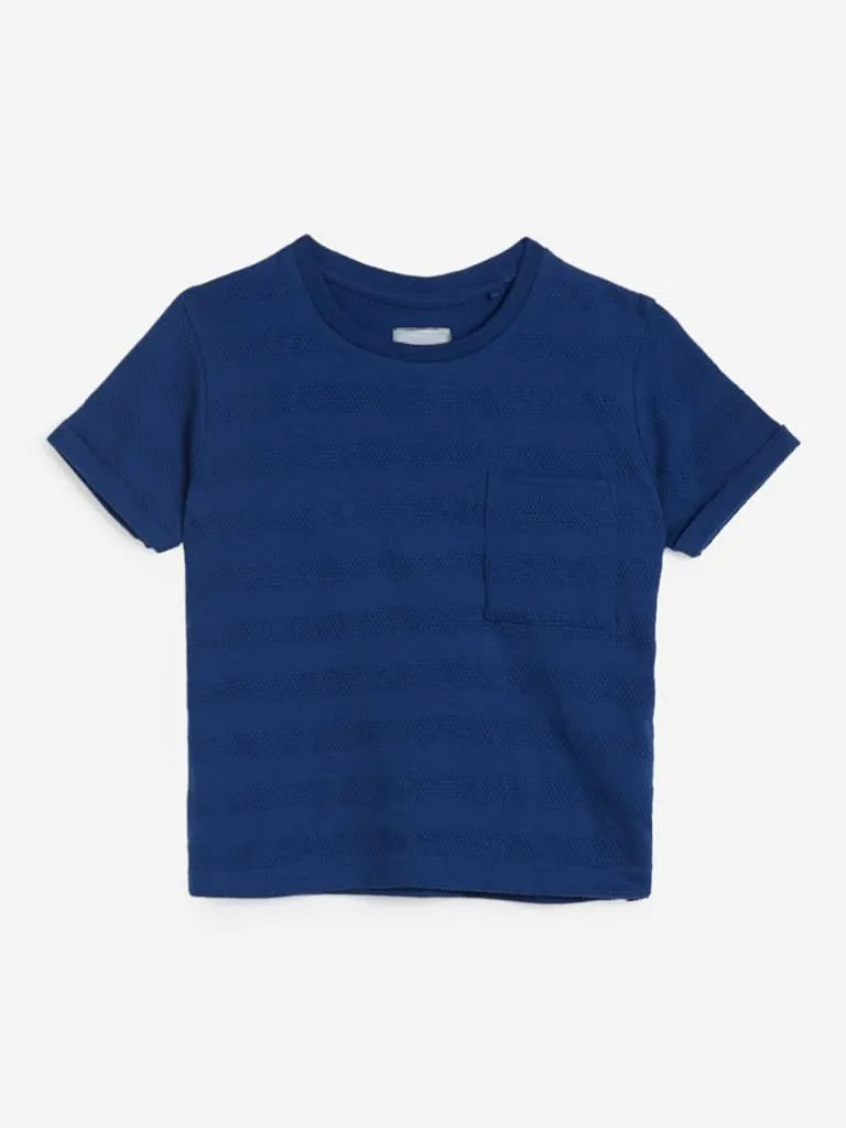 HOP Kids Blue Striped Pure Cotton T-Shirt