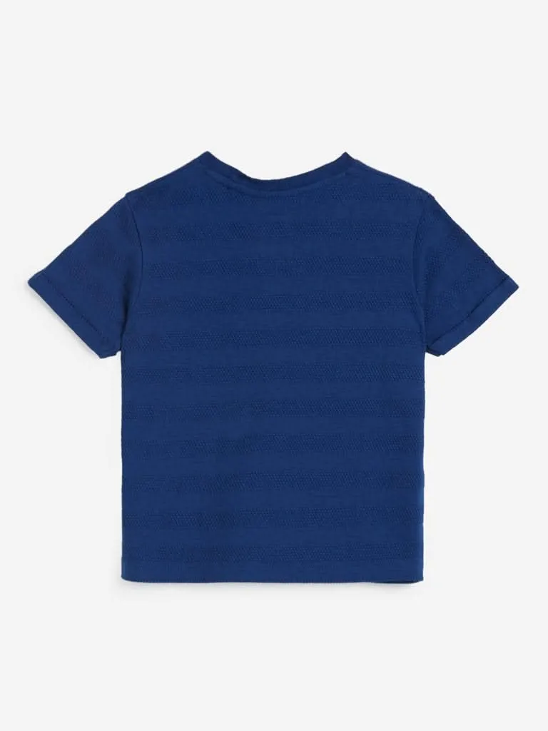 HOP Kids Blue Striped Pure Cotton T-Shirt