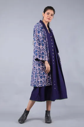 Kimono Jacket & Dress in Midnight blue, Blush Pink, Indigo handwoven cotton and hand block print (Set of 2)