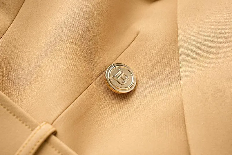 Ladies Solid Color Double Breasted Belted Blazer 0802