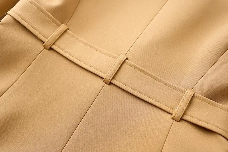 Ladies Solid Color Double Breasted Belted Blazer 0802