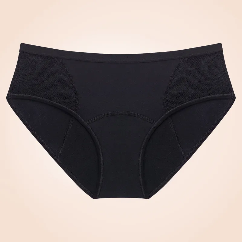 Layered Leak Proof Mesh Dots Black Menstrual Panties