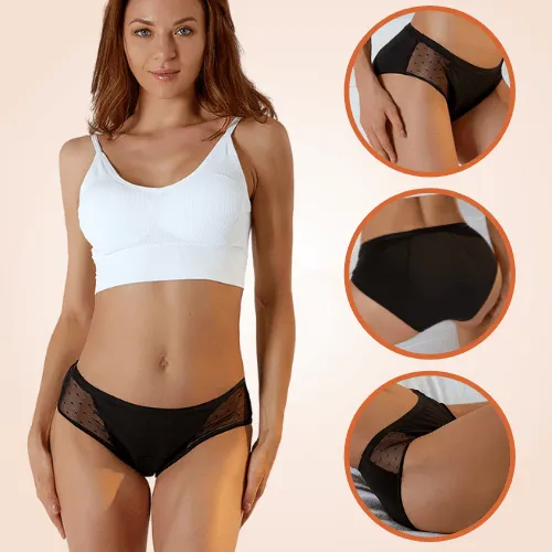 Layered Leak Proof Mesh Dots Black Menstrual Panties