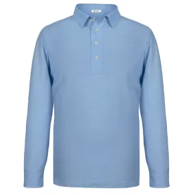 Light Blue Long-Sleeved Cotton Pique Polo Shirt