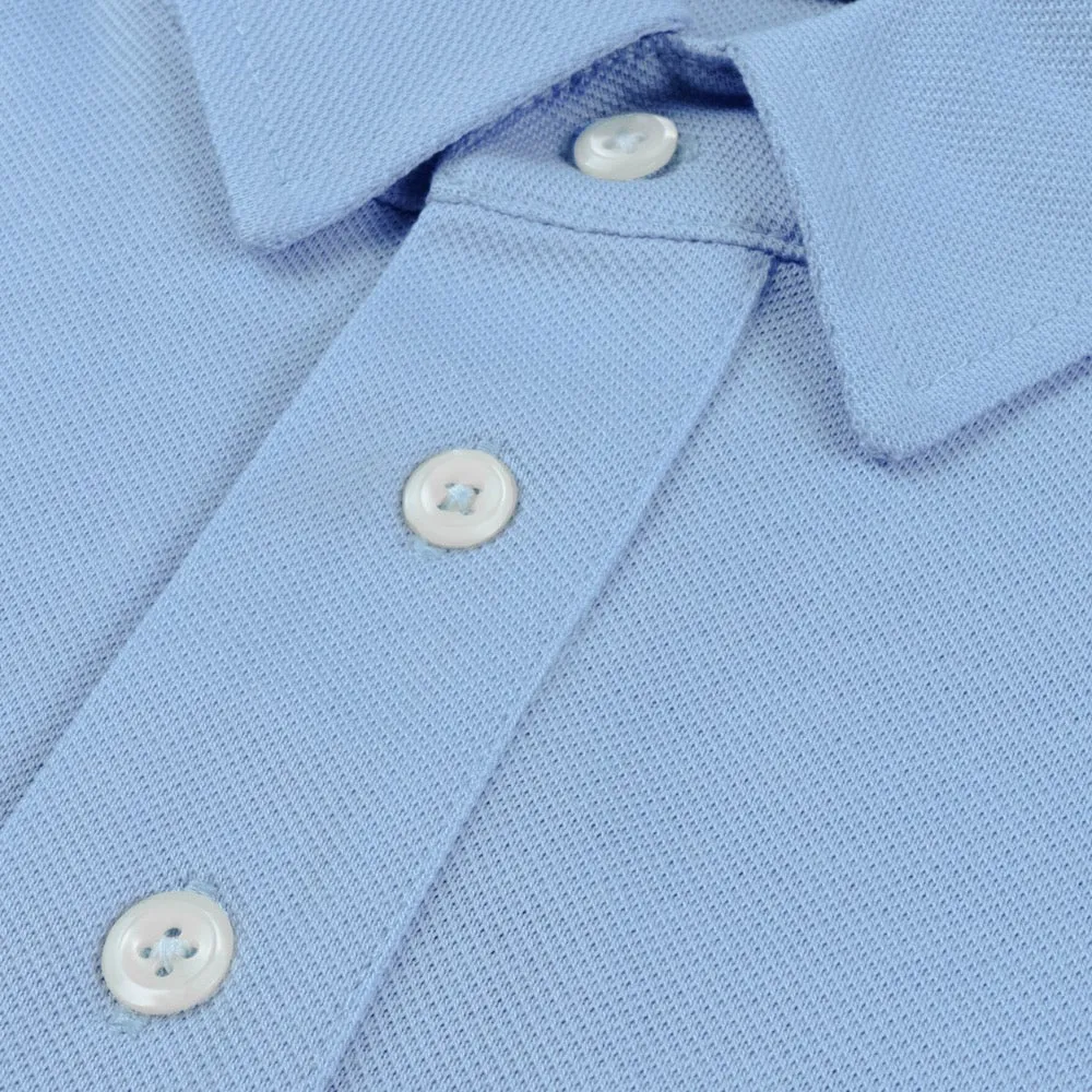 Light Blue Long-Sleeved Cotton Pique Polo Shirt