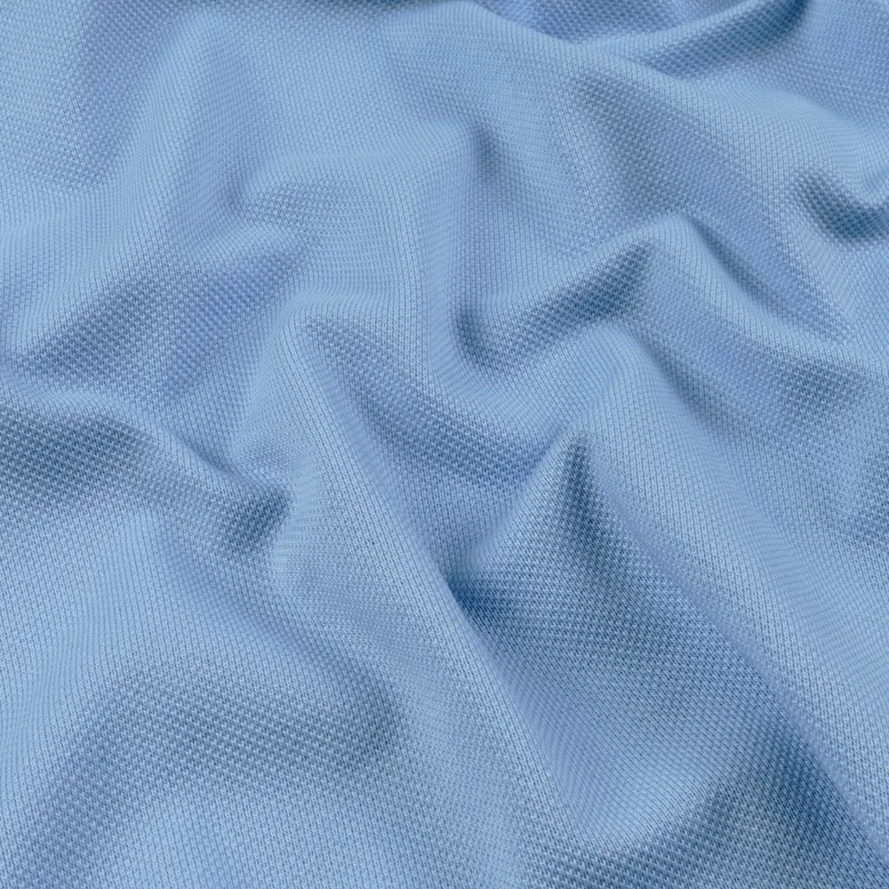 Light Blue Long-Sleeved Cotton Pique Polo Shirt