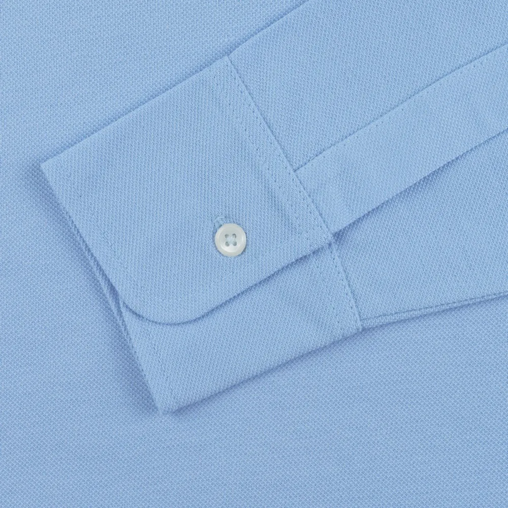 Light Blue Long-Sleeved Cotton Pique Polo Shirt