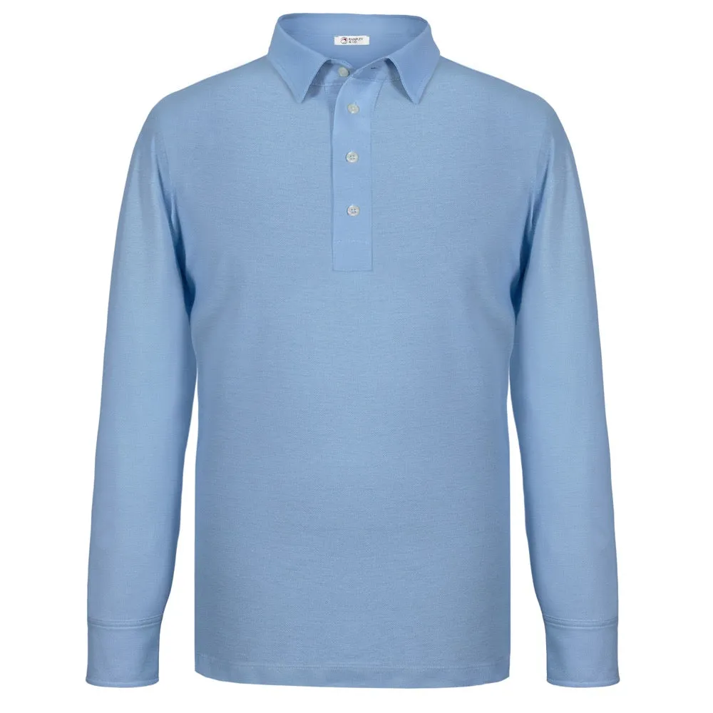 Light Blue Long-Sleeved Cotton Pique Polo Shirt