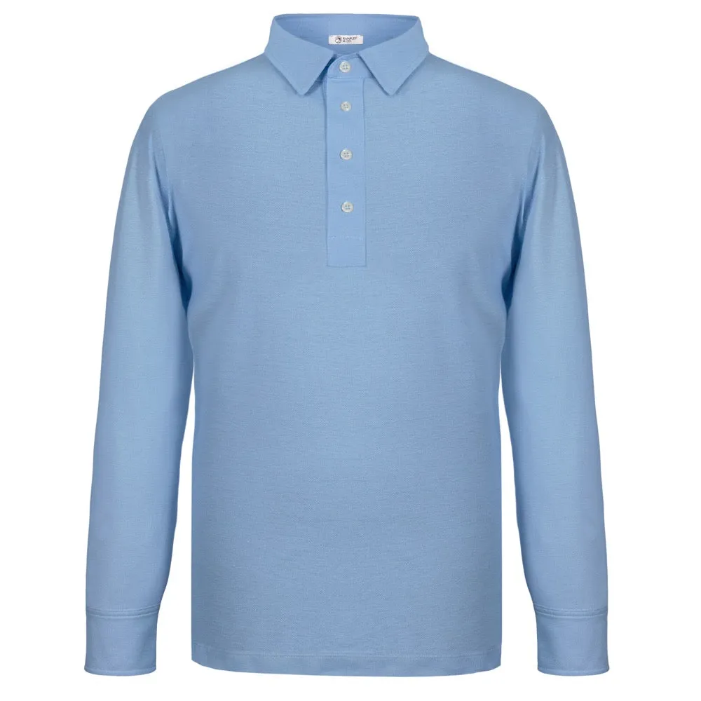 Light Blue Long-Sleeved Cotton Pique Polo Shirt
