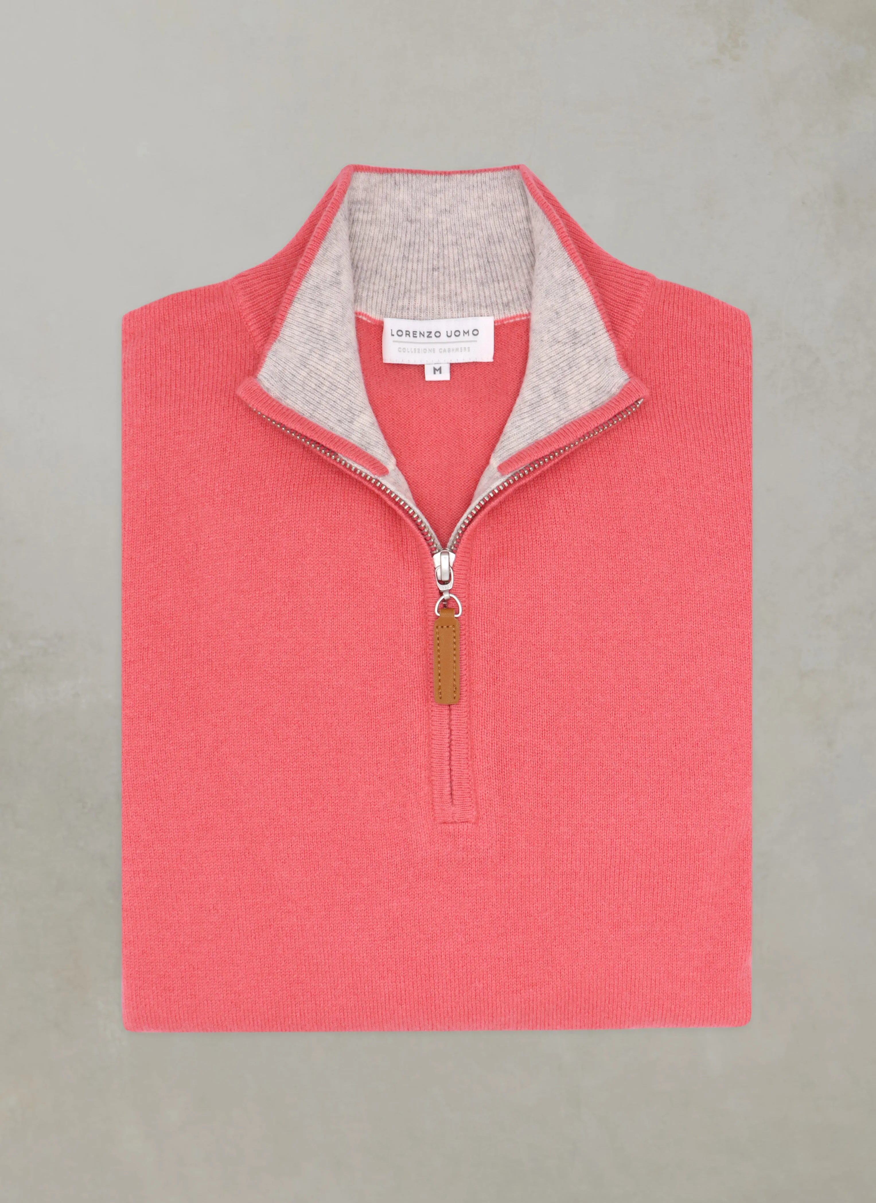 Men's Madison Quarter Zip Cashmere Sweater in Coral
