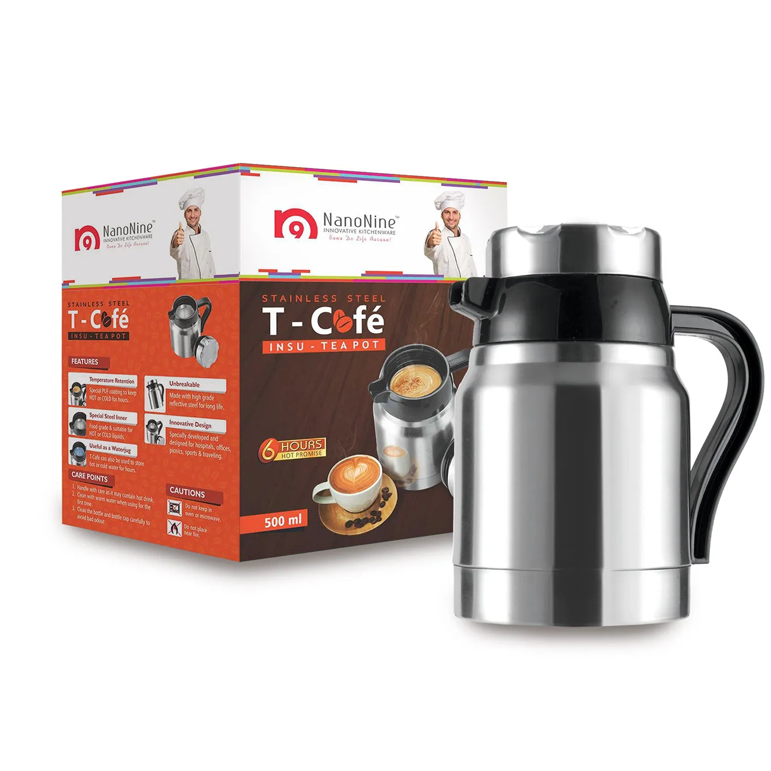 NanoNine T-Café 500 ml Double Wall Insulated Stainless Steel Flask.