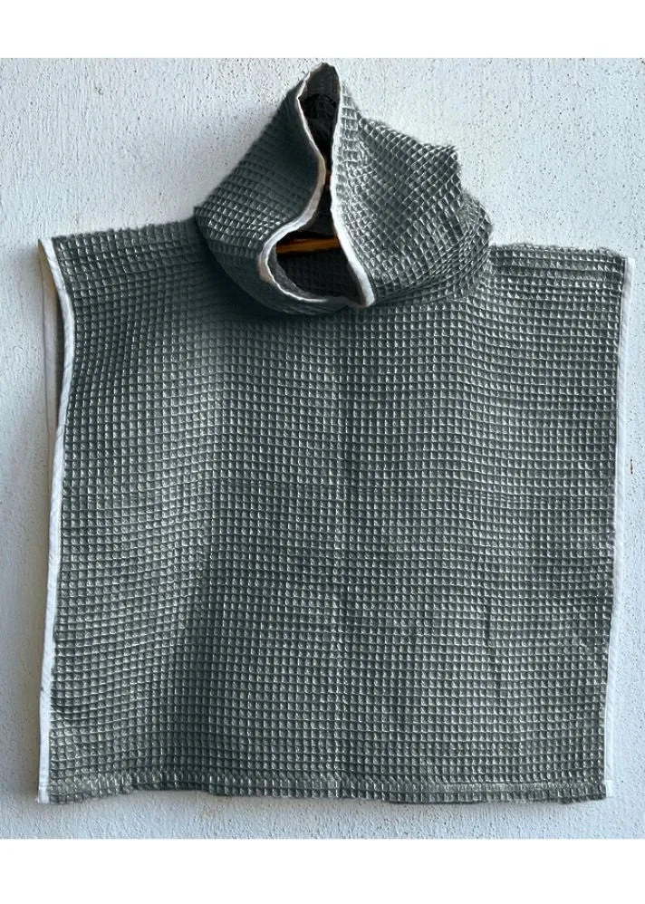 Organic Waffle Hooded Poncho Towel Set - Grey