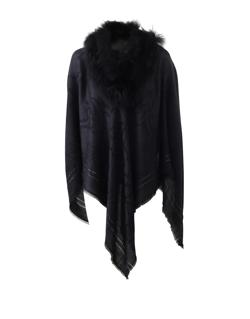 Poncho With Fur Trim