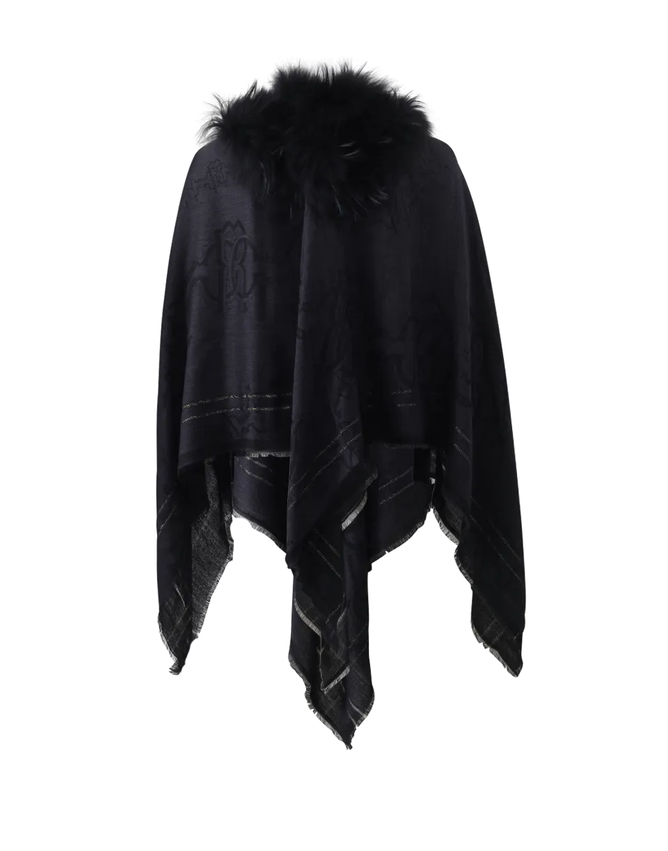 Poncho With Fur Trim