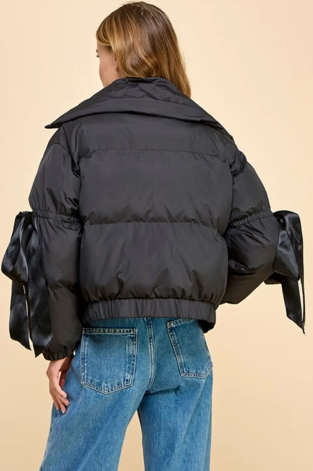 Puffer Jacket With Bow Knot Elbow String