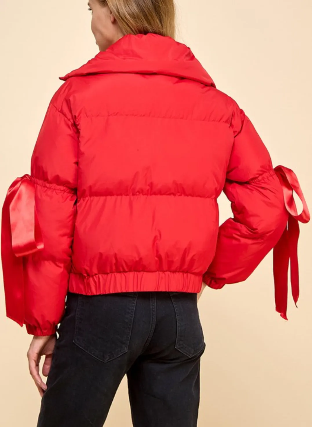 Puffer Jacket With Bow Knot Elbow String