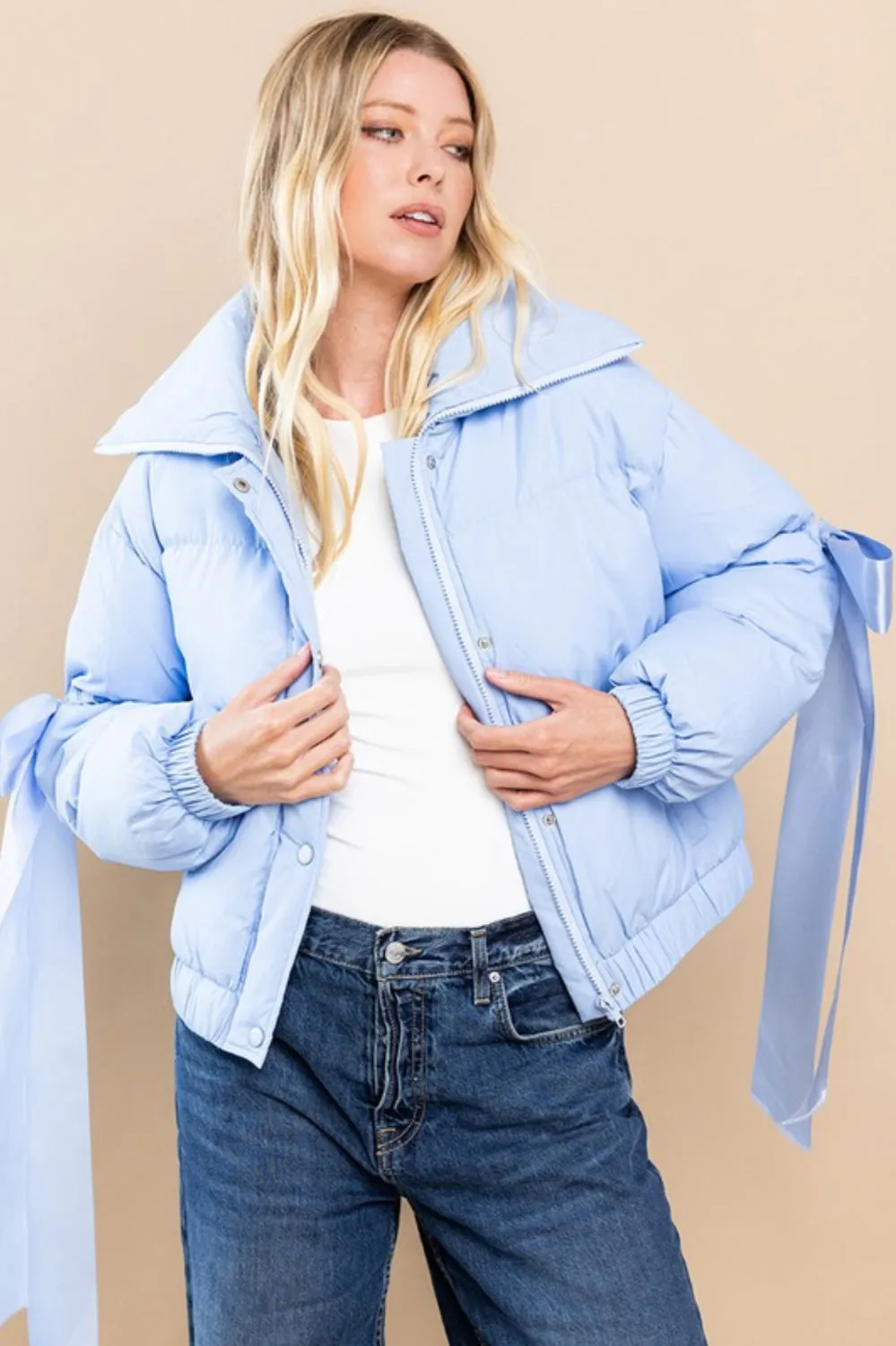 Puffer Jacket With Bow Knot Elbow String