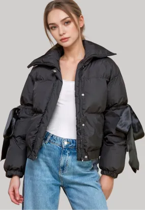 Puffer Jacket With Bow Knot Elbow String