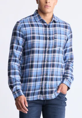 Saroz Men's Classic Plaid Button-Up Shirt, Midnight blue - BM24499