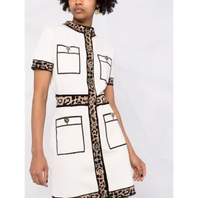 Vintage Leopard Knitted Dresses for Women 2022 Summer Luxury Designer Elegant Short Sleeve Mini Sweater Dress Female