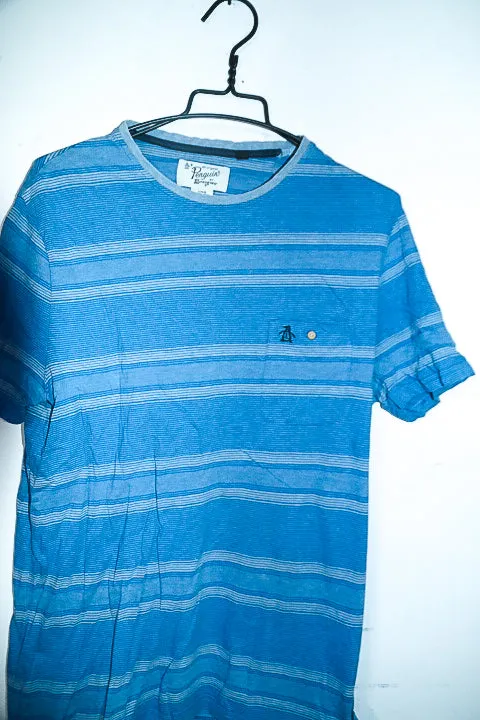Vintage mens blus stripe Penguin Original short sleeve tees in L|L29 W22|SKU 6563