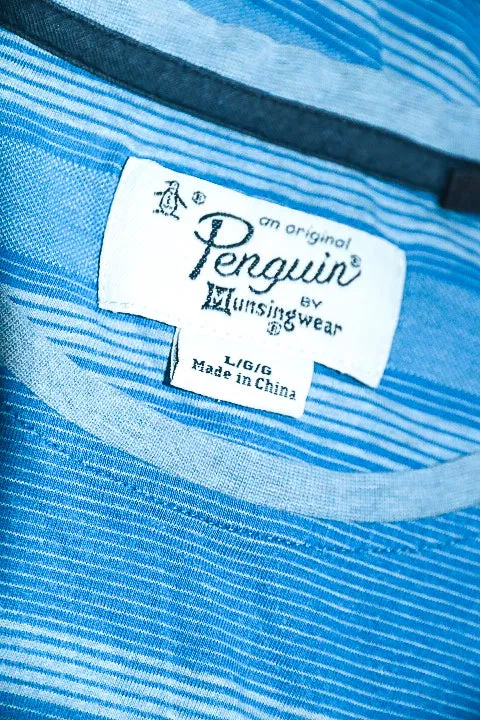 Vintage mens blus stripe Penguin Original short sleeve tees in L|L29 W22|SKU 6563