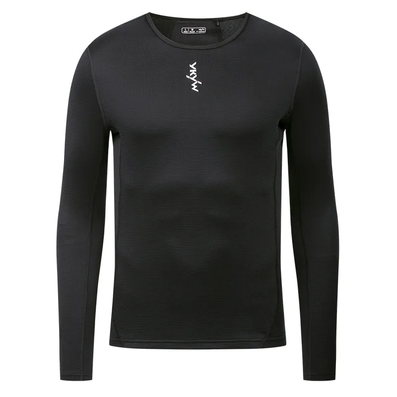 YKYW Men's Cycling Long Sleeve Base Layers Clothing Winter Thermal Fleece Bicycle Undershirt Bike Base Underwear Morning Mist White